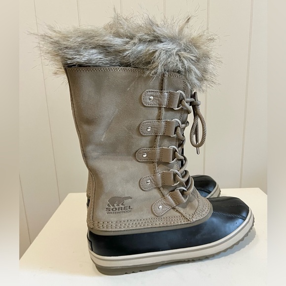 Sorel NWT Joan of Arctic Suede lace up  Fur trimmed boots size 9.5 taupe - Picture 4 of 10